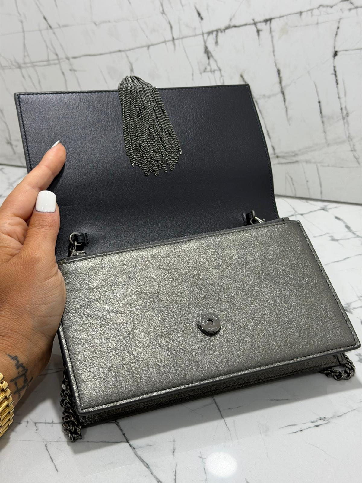 saint laurent Kate tassel chain wallet grigio