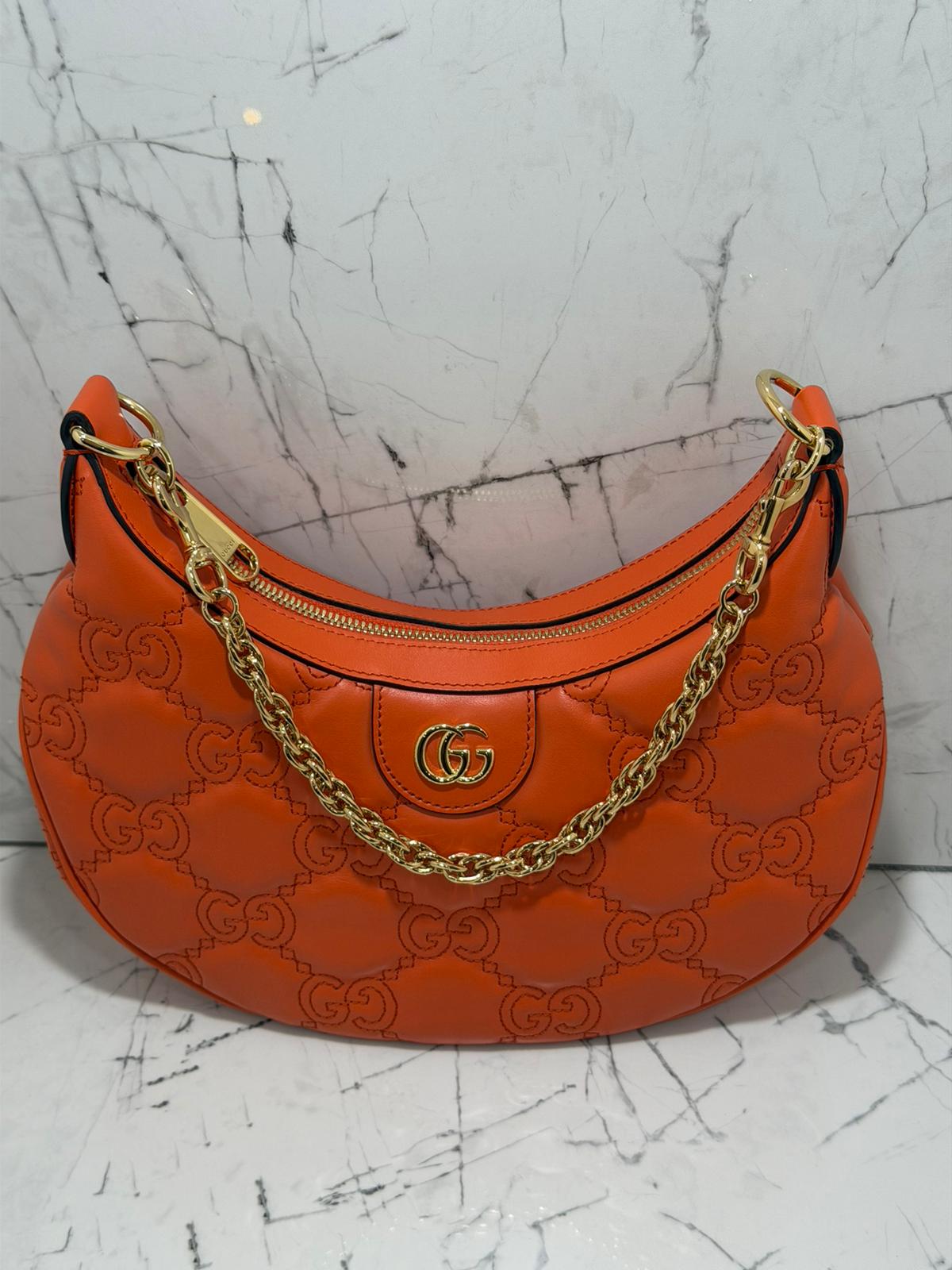GUCCI borsa donna GG Quilted Matelassé Leather Small Shoulder Handbag In Orange