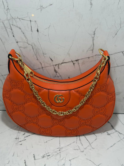 GUCCI borsa donna GG Quilted Matelassé Leather Small Shoulder Handbag In Orange