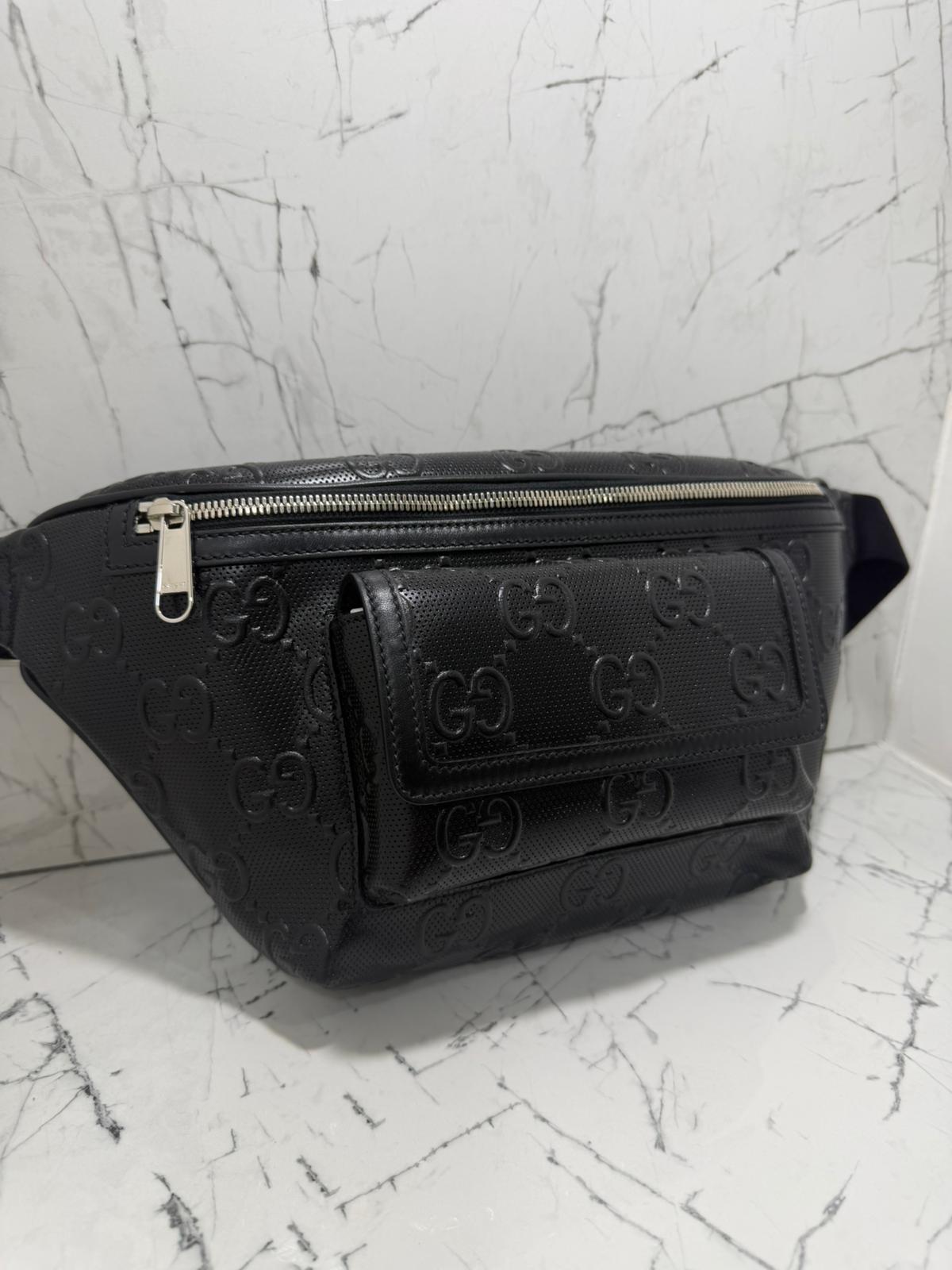 gucci marsupio uomo nero in pelle stampa guccissima