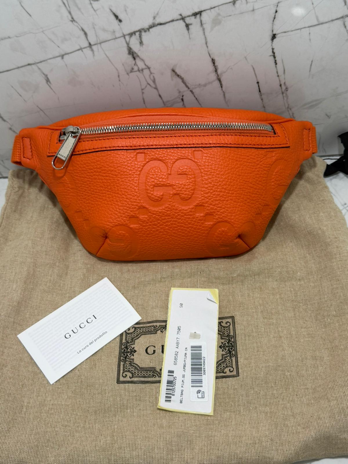 gucci marsupio unisex in pelle stampa gg jumbo colore orange