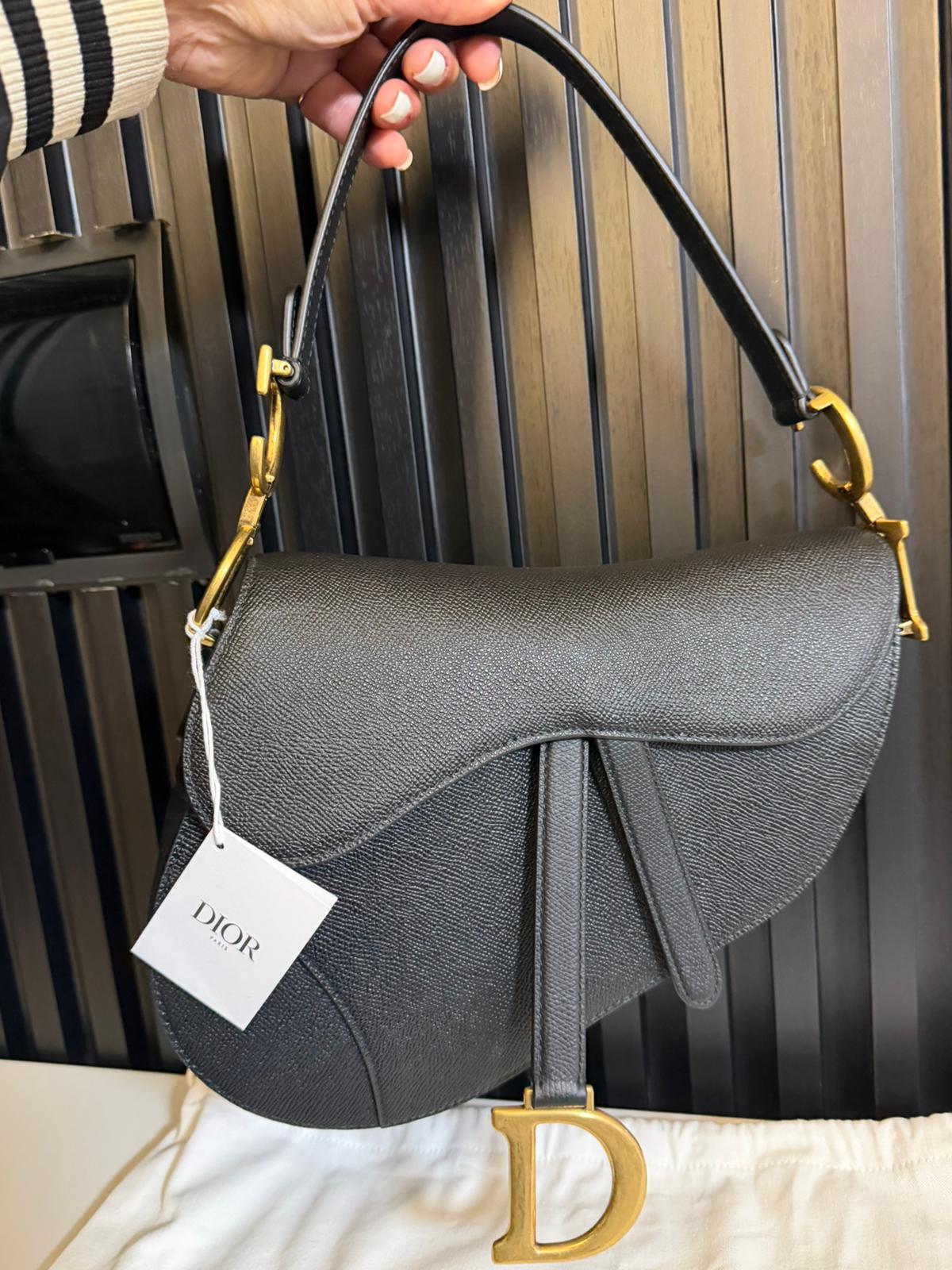 Dior borsa a tracolla saddle in pelle granulata nera