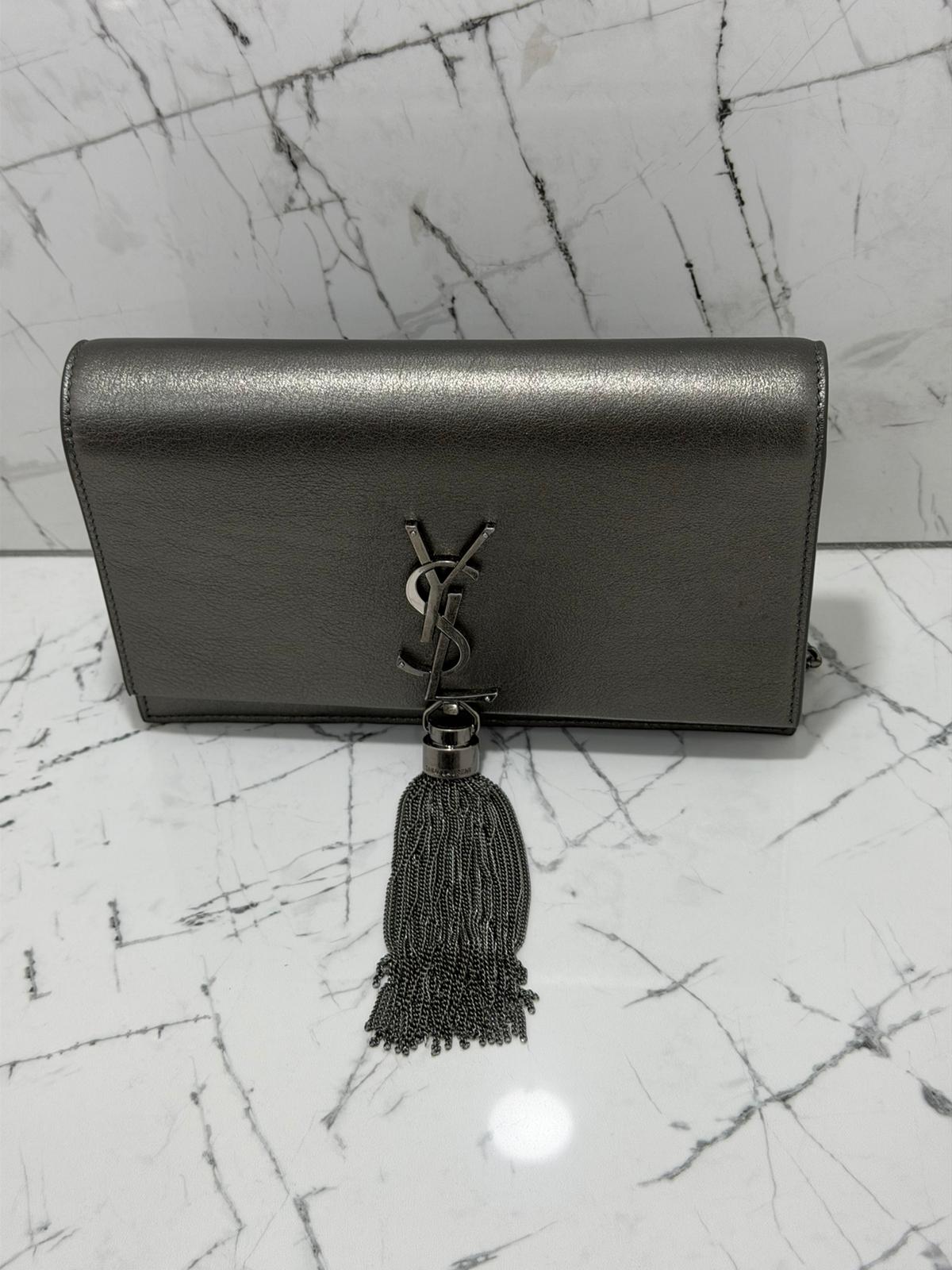saint laurent Kate tassel chain wallet grigio