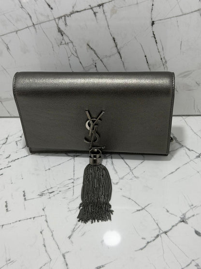 saint laurent Kate tassel chain wallet grigio