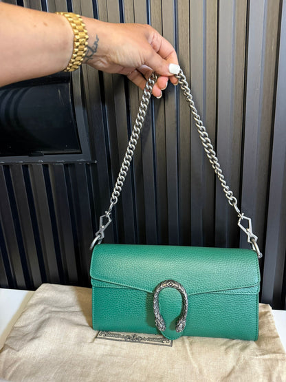 GUCCI BORSA A SPALLA DIONYSUS IN PELLE VERDE E DOPPIA TRACOLLA