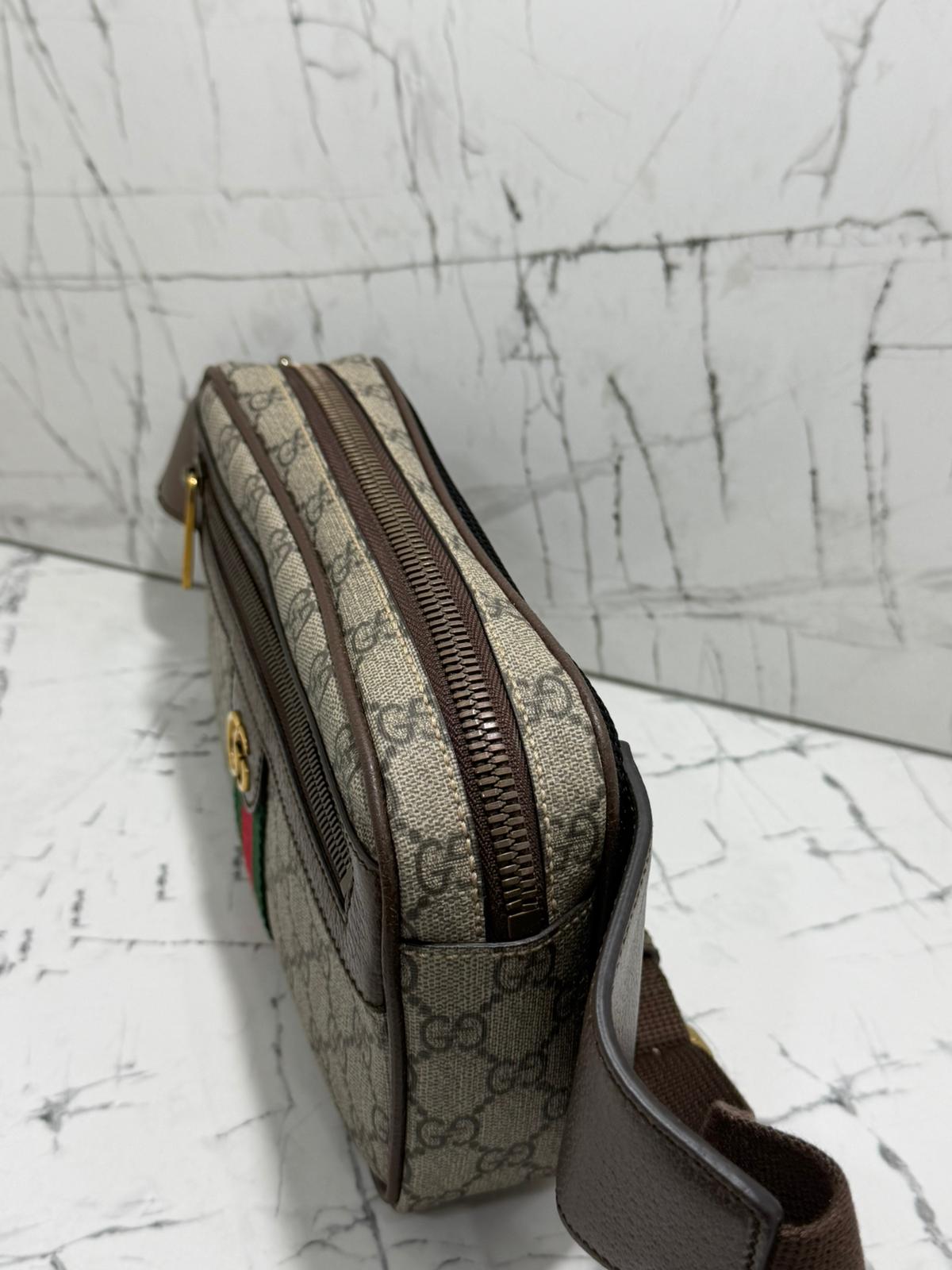 gucci Ophidia marsupio unisex in tela beige profili marroni