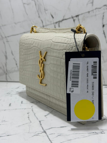 saint laurent borsa donna  Sunset Chain Wallet in crocodile-embossed shiny leather