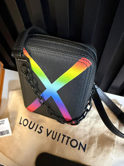 Louis Vuitton Danube Rainbow Messenger bag shoulder bag in black taiga leather M30332