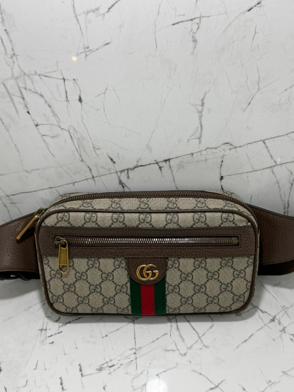 gucci Ophidia marsupio unisex in tela beige profili marroni