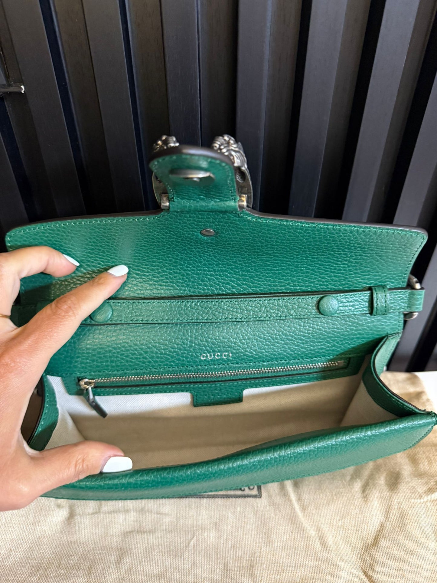 GUCCI BORSA A SPALLA DIONYSUS IN PELLE VERDE E DOPPIA TRACOLLA