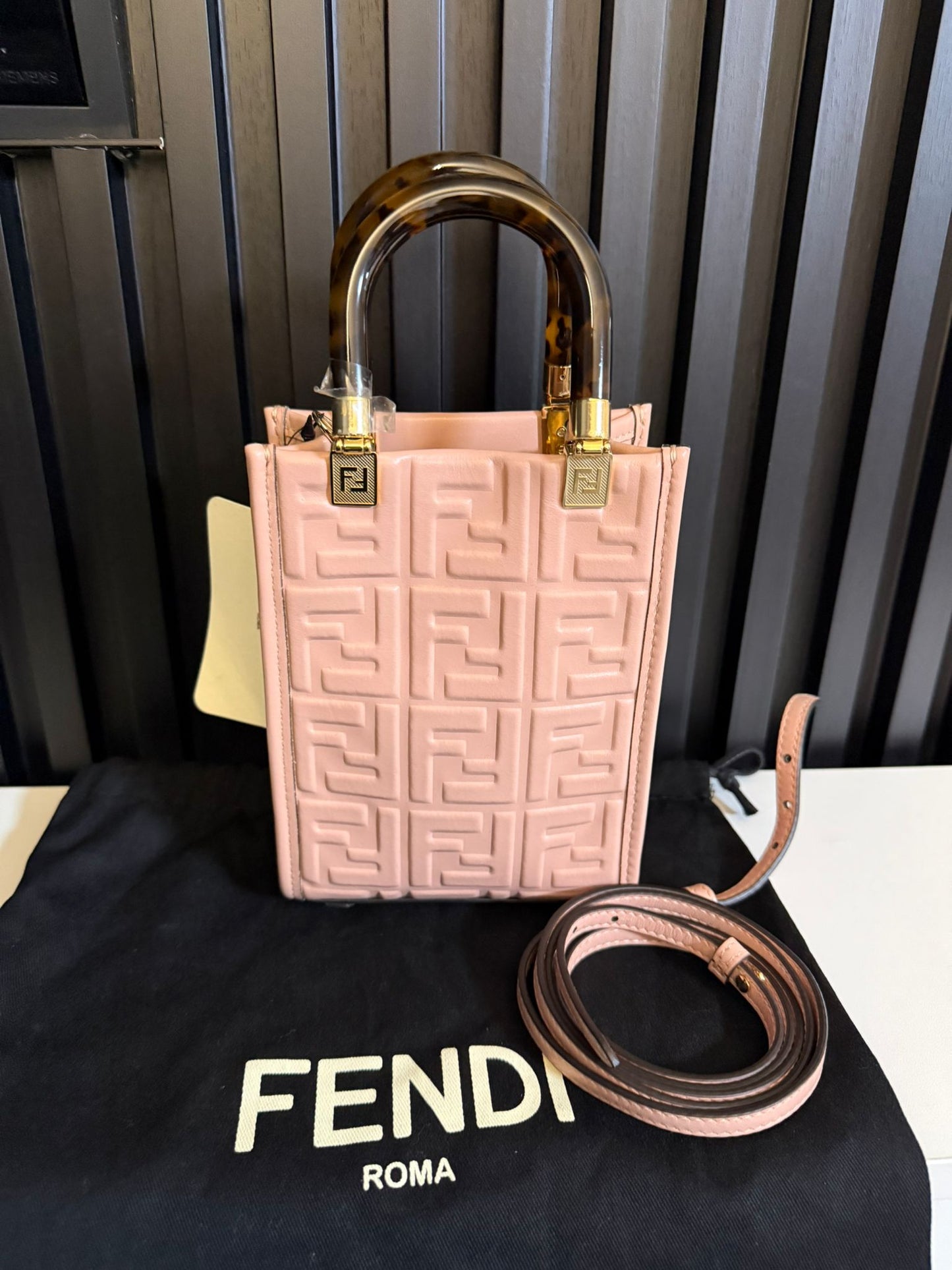 fendi tote Sunshine Shopper Mini Zucca in rilievo rosa