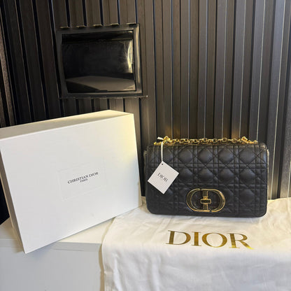 dior caro borsa media Pelle di vitello morbida Cannage nera