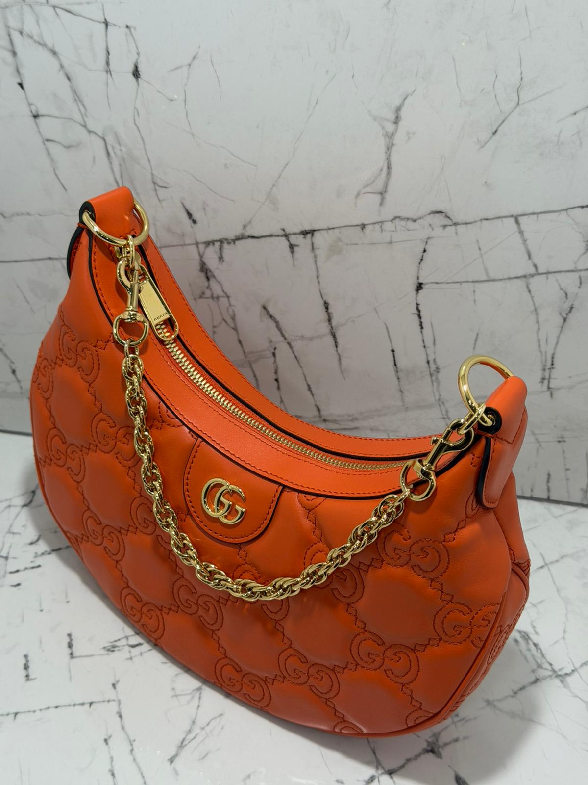 GUCCI borsa donna GG Quilted Matelassé Leather Small Shoulder Handbag In Orange