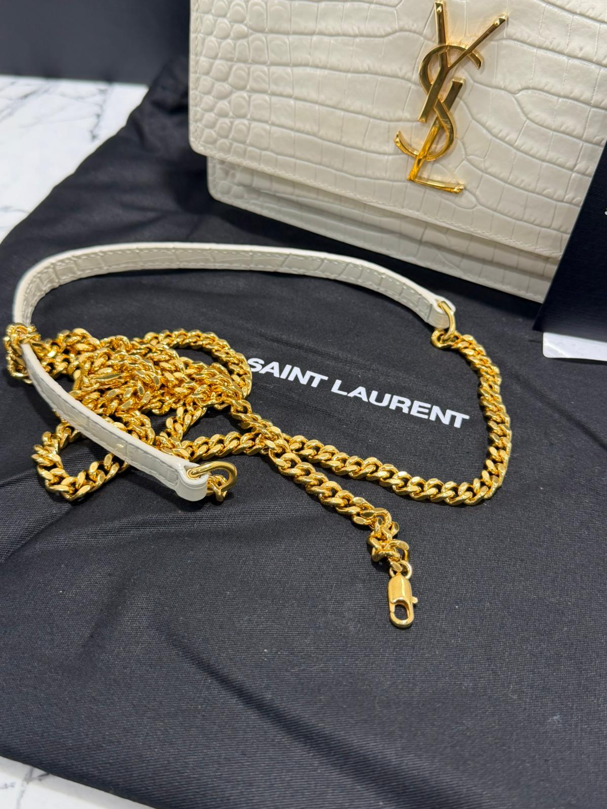 saint laurent borsa donna  Sunset Chain Wallet in crocodile-embossed shiny leather