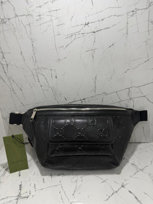 gucci marsupio uomo nero in pelle stampa guccissima