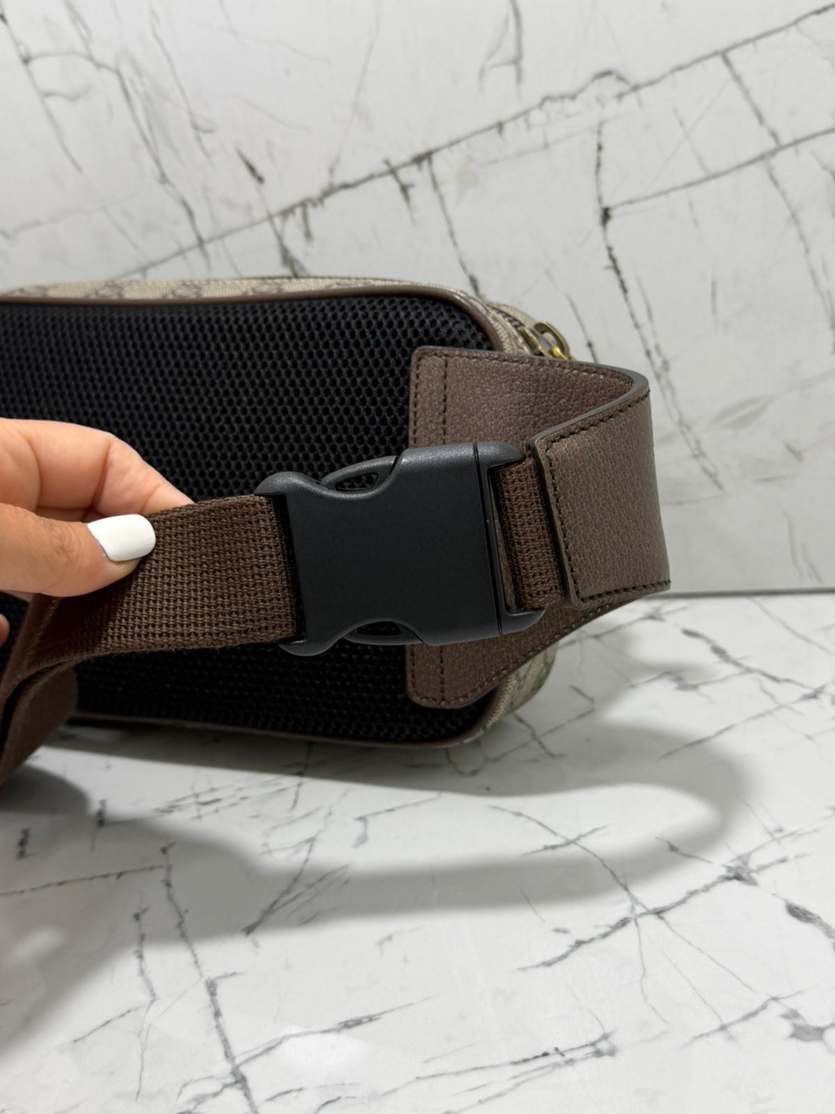 gucci Ophidia marsupio unisex in tela beige profili marroni