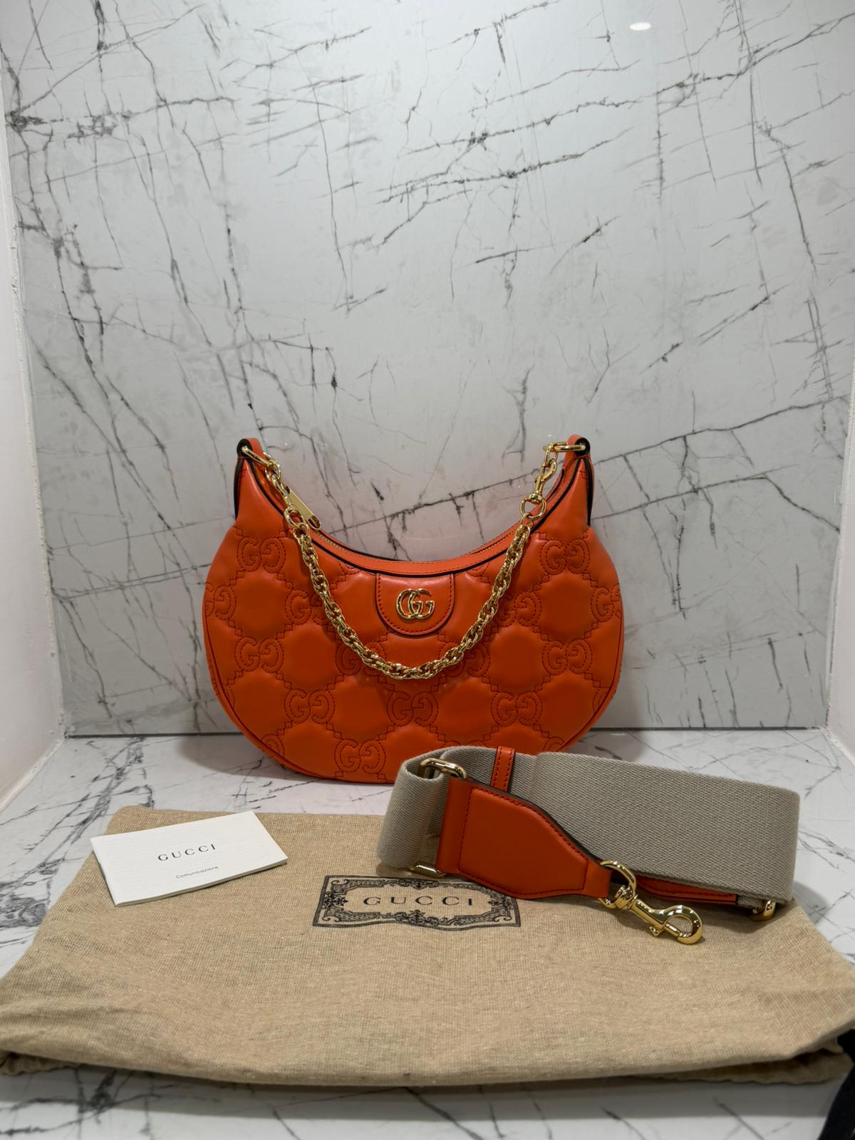 GUCCI borsa donna GG Quilted Matelassé Leather Small Shoulder Handbag In Orange