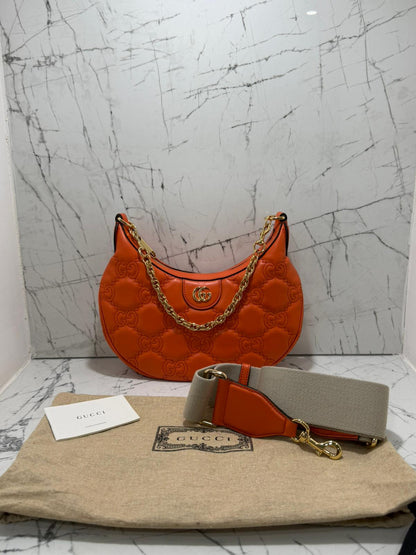 GUCCI borsa donna GG Quilted Matelassé Leather Small Shoulder Handbag In Orange