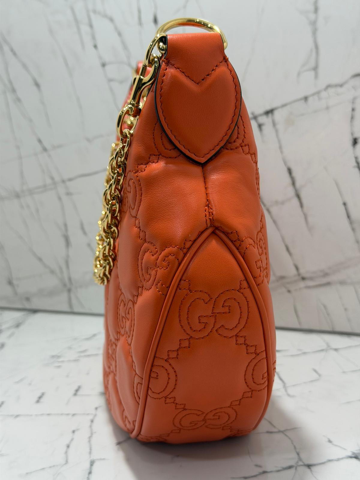 GUCCI borsa donna GG Quilted Matelassé Leather Small Shoulder Handbag In Orange