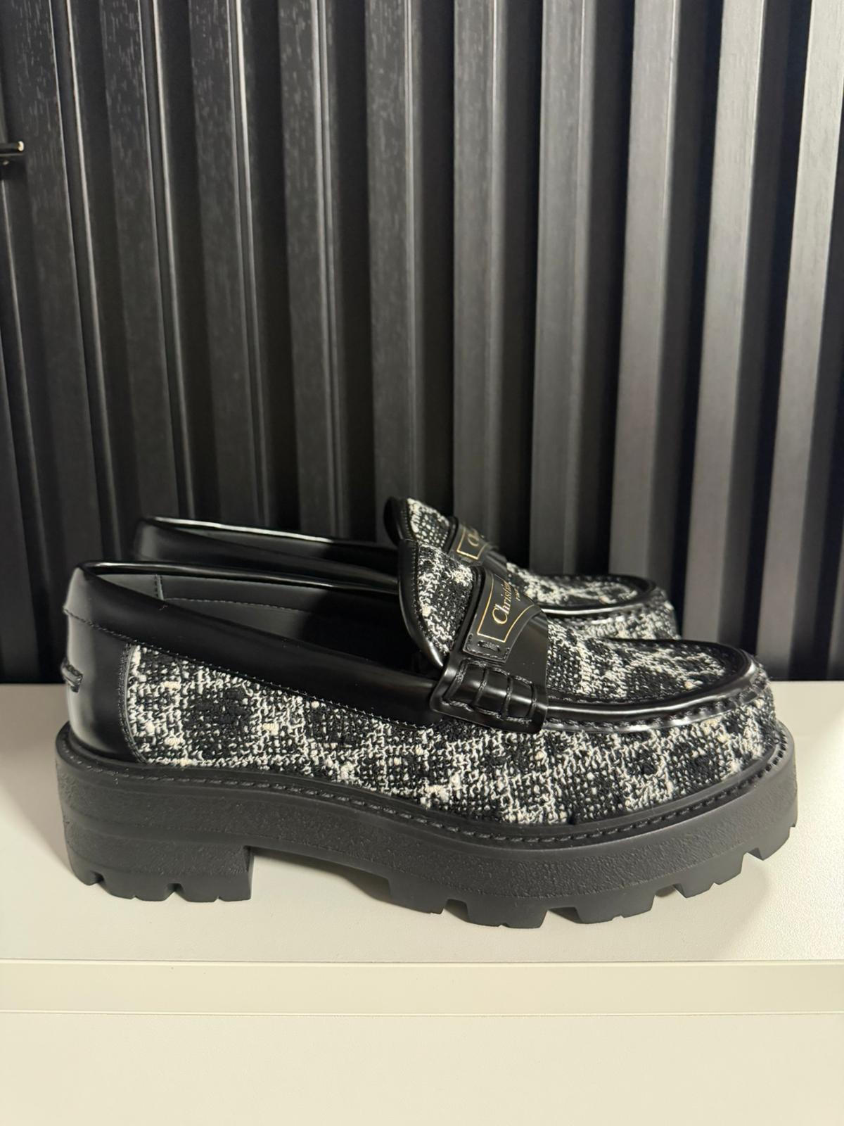 Dior Boy Platform Loafer Black Tweed with White Microcannage Motif