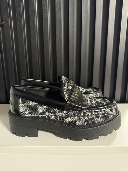 Dior Boy Platform Loafer Black Tweed with White Microcannage Motif