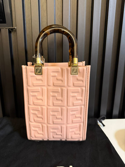 fendi tote Sunshine Shopper Mini Zucca in rilievo rosa
