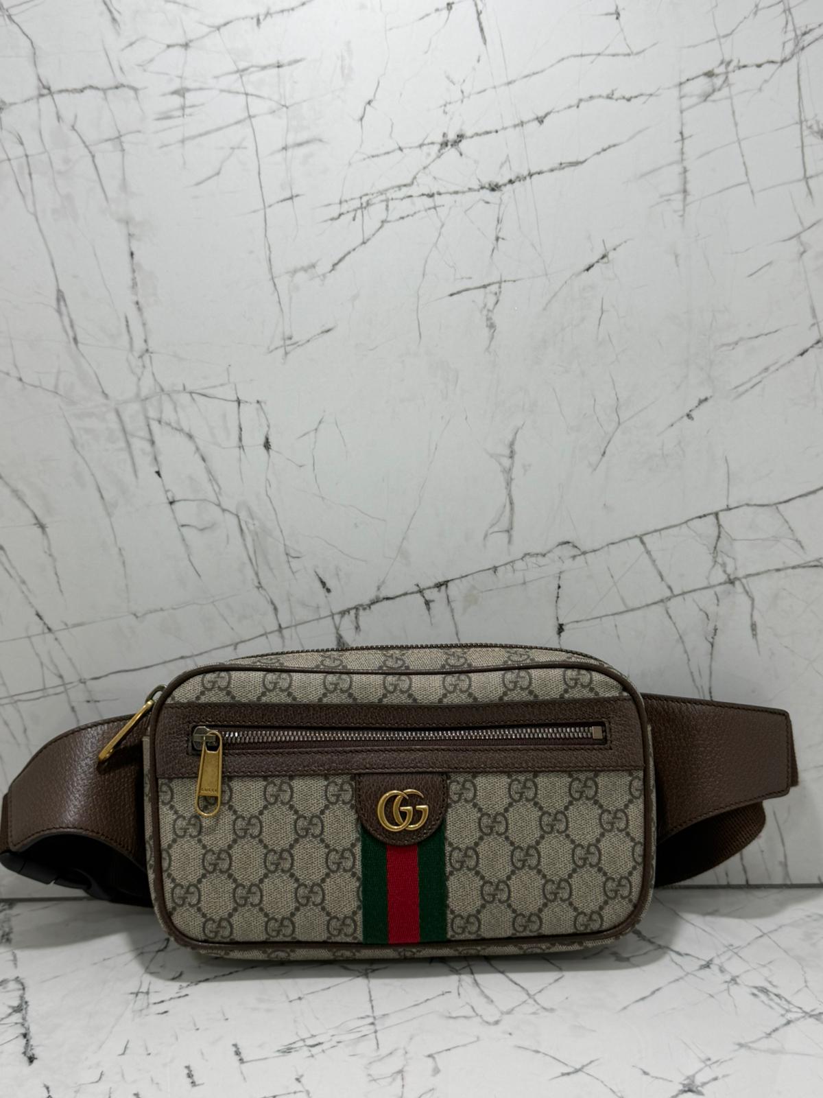 gucci Ophidia marsupio unisex in tela beige profili marroni