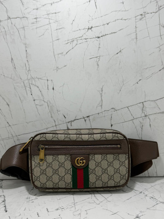 gucci Ophidia marsupio unisex in tela beige profili marroni