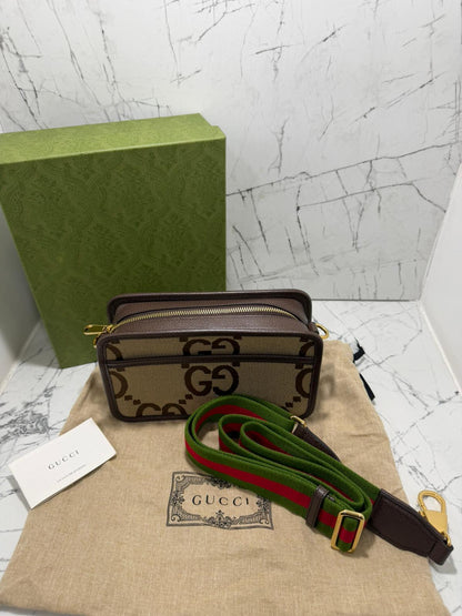 gucci Borsa unisex  a spalla Jumbo GG Web Stripe Marrone Pelle