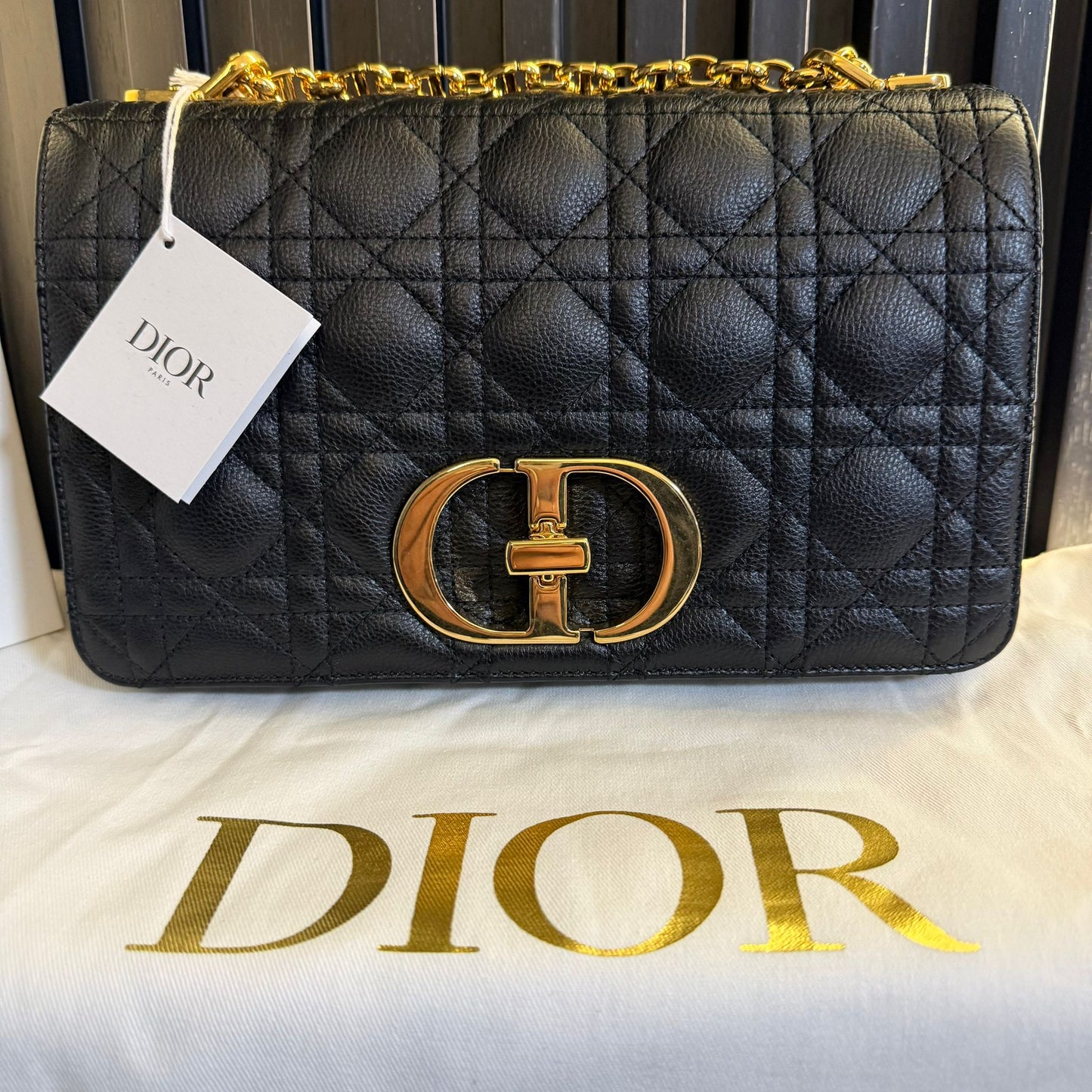 dior caro borsa media Pelle di vitello morbida Cannage nera