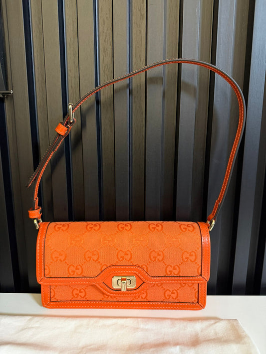 gucc borsai GG Monogram Small Luce Shoulder Bag orange