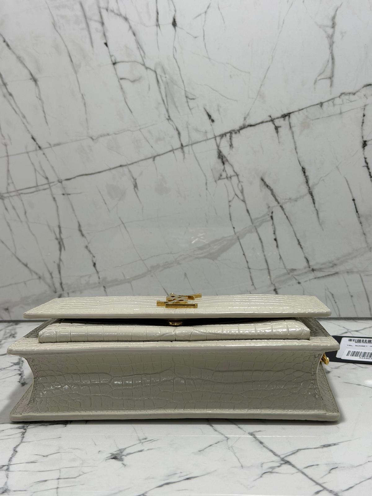 saint laurent borsa donna  Sunset Chain Wallet in crocodile-embossed shiny leather