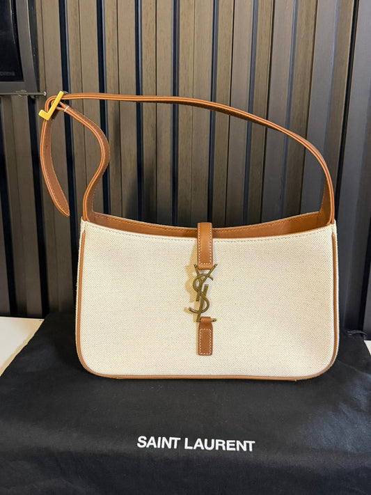 Saint Laurent White Canvas Le 5 a 7 Shoulder Bag