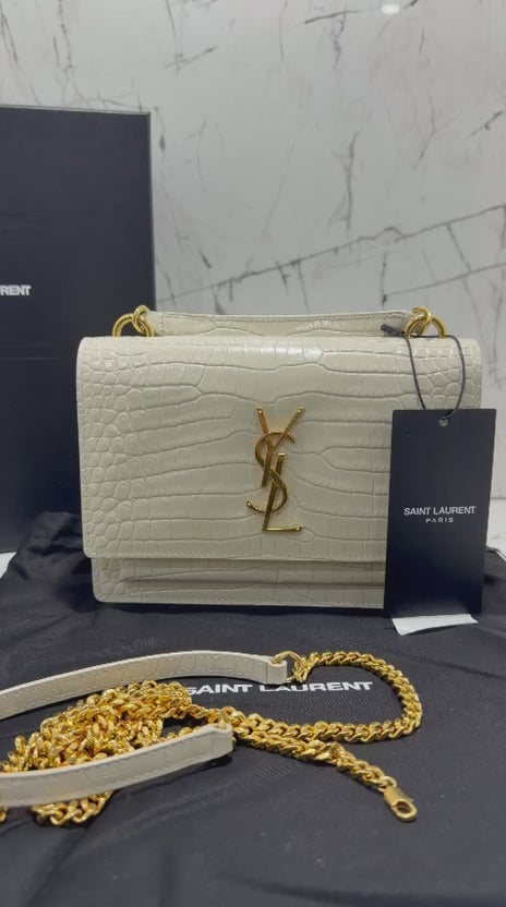 saint laurent borsa donna  Sunset Chain Wallet in crocodile-embossed shiny leather