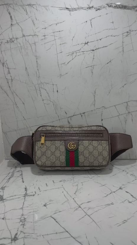 gucci Ophidia marsupio unisex in tela beige profili marroni