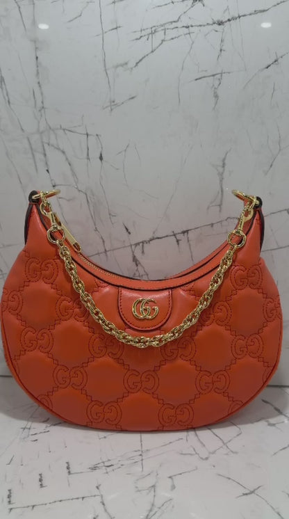 GUCCI borsa donna GG Quilted Matelassé Leather Small Shoulder Handbag In Orange