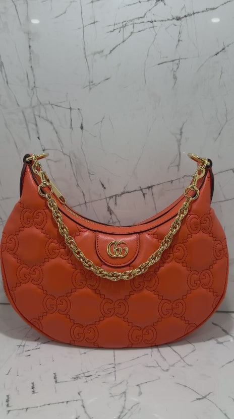 GUCCI borsa donna GG Quilted Matelassé Leather Small Shoulder Handbag In Orange