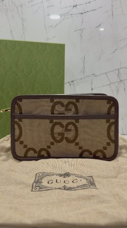 gucci Borsa unisex  a spalla Jumbo GG Web Stripe Marrone Pelle