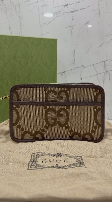 gucci Borsa unisex  a spalla Jumbo GG Web Stripe Marrone Pelle
